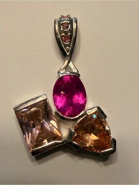Sterling Silver with Bright Pink, Peach & Champagne Cubic Zirconium Pendant